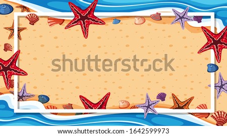 Frame template design with starfish and shells in background illustration
