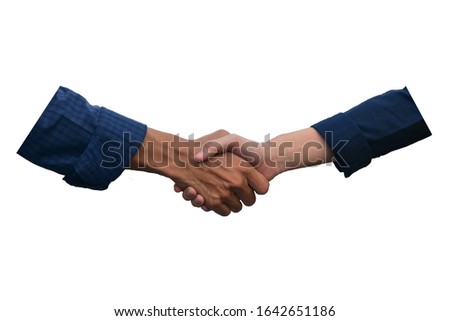 Close up shake hand business agreement concept white background