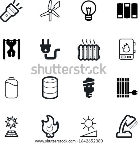 energy vector icon set such as: fill, camp, image, drum, cord, temperature, people, wood, bar, cable, gasoline, charger, windmill, conservation, male, climate, alkaline, burn, farm, vintage