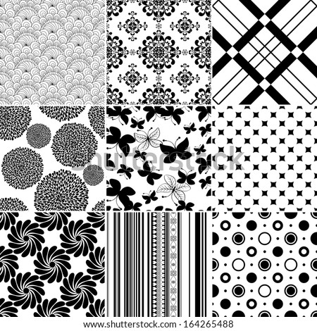 Collection seamless vintage monochrome patterns (vector)