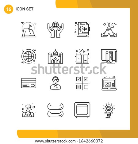 16 Icon Set. Line Style Icon Pack. Outline Symbols isolated on White Backgound for Responsive Website Designing.