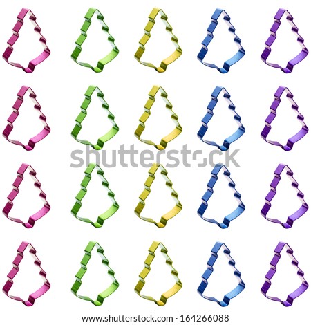 Repeating pattern of  cookie cutters christmas tree isolated on a white background. 