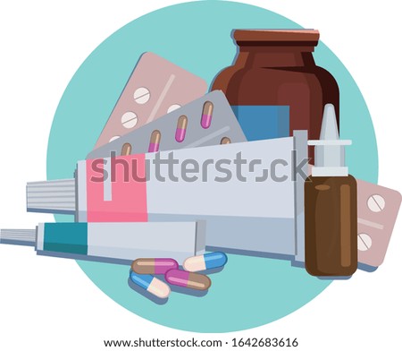 set of medicines, medicine, pills and ointments