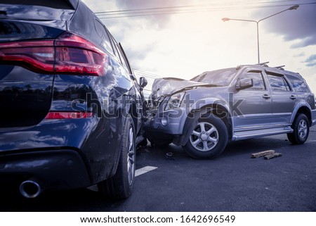 Car crash dangerous accident on the road. Royalty-Free Stock Photo #1642696549