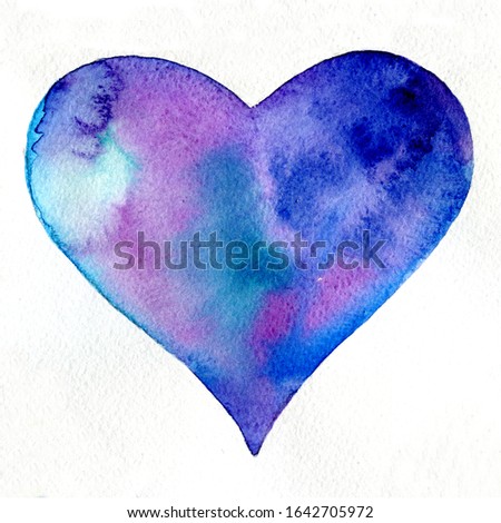 Iisolated watercolor multicolored hand-drawn heart on a white background for St. Valentine's Day