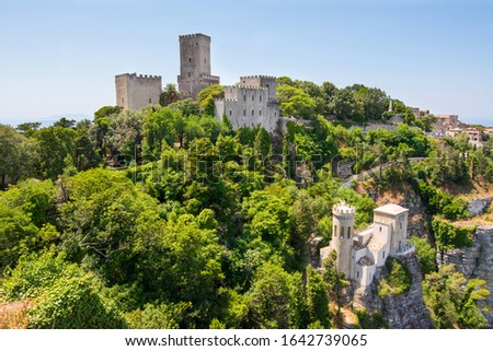 Erice, Sicily, Italy. Castello and Torretta Pepoli Royalty-Free Stock Photo #1642739065