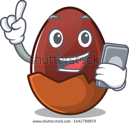 Chocolate egg Cartoon design style speaking on a phone