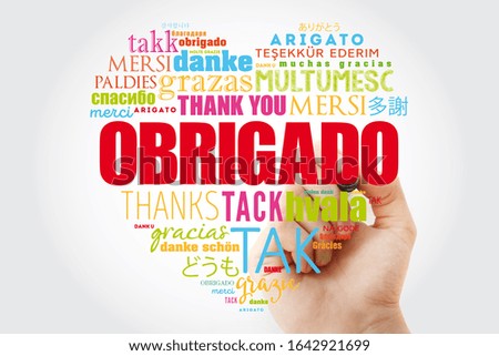 Obrigado (Thank You in Portuguese) Word Cloud with marker, all languages