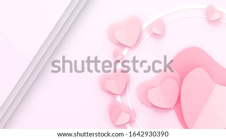 Valentine's Day flat lay Love background Concept  with pink hearts gift box postcard greeting card on Pink  Background - 3d rendering