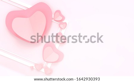 Valentine's Day Love concept background  with pink hearts postcard and gift greeting card on Pink  Background - 3d rendering