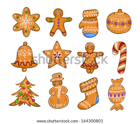 set of Christmas cookies isolated on white background. 