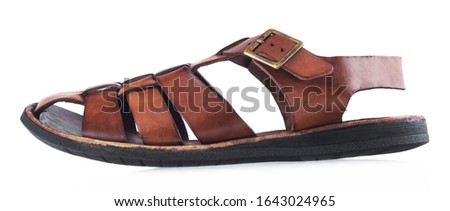 Men's leather vintage sandals isolated on white background.