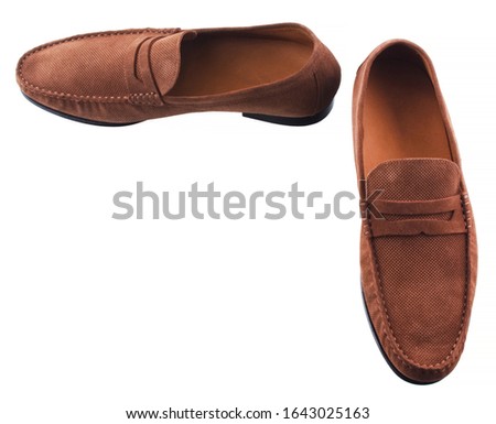 Brown leather men's loafers isolated on white background