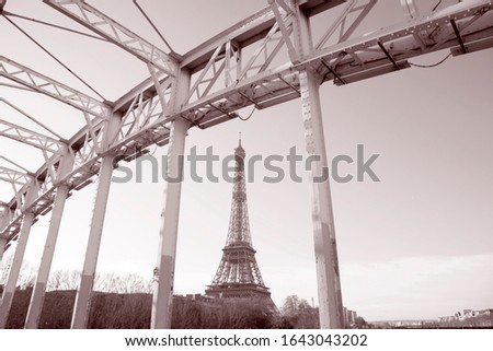 View of Eiffel Tower and Debilly Bridge; Paris; France in Black and White Sepia Tone
