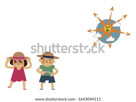 Boy and girl and  applying sunscreen.
Summer clip art.
Character Design.