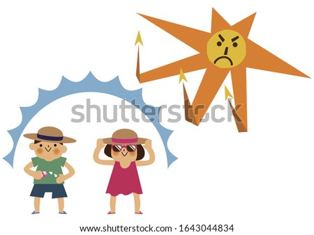 Illustration of boy and girl with sunscreen.Summer clip art.
