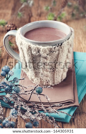 Hot chocolate in a blue mug