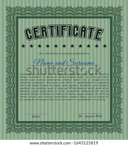 Green Certificate. Complex background. Modern design. Vector illustration. 