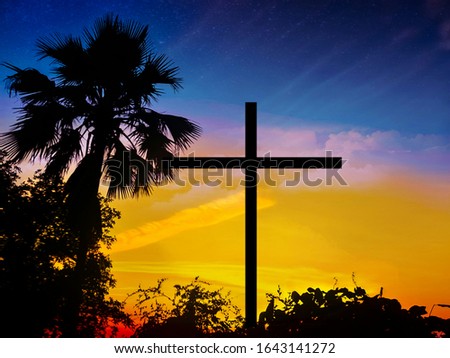 Cross symbol with colorful sky background, good friday concept