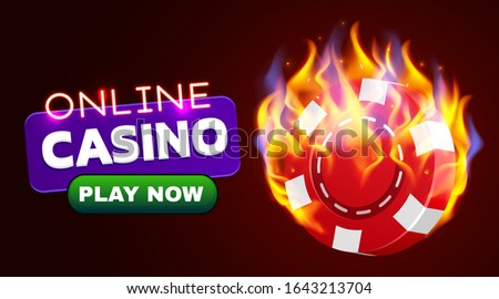Burning casino chip banner. Hot casino concept. Fire poker. Vector illustration