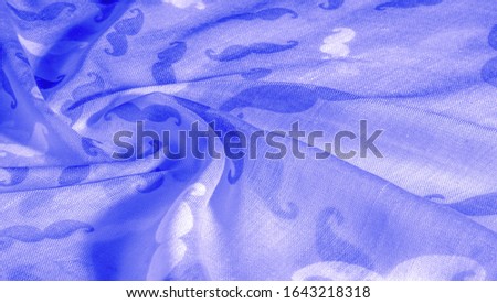 Texture Background, Blue Silk Fabric with Painted Cartoon Mustache, Geekly Mustache Cream, Geekly Mustache White