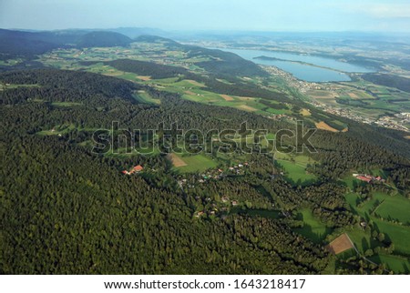 green mountain lake view sky forest Royalty-Free Stock Photo #1643218417