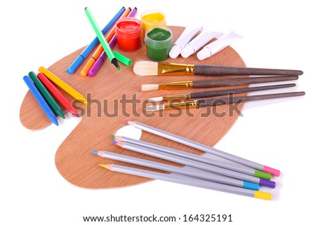 Composition of various creative tools isolated on white