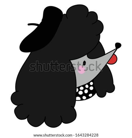 Kawaii black poodle dog with french beret vector clipart. Japanese style cute cartoon pedigree puppy.Adorable girly hand drawn sketch of doggies illustration. EPS 10. 