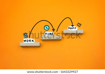 Profit and work chart growing up photo with drawing elements and icons and arrows on the orange background