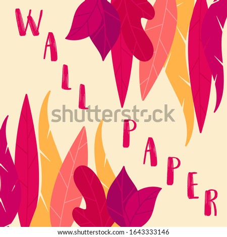 pattern wallpaper with many types yellow purple leaves theme on pink background. Abstract colorful pattern in floral style. Idea for material, scarf, fabric, textile, wallpaper, wrapping paper. Vector
