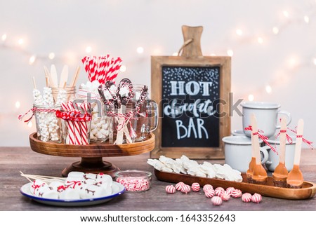 Hot chocolate station with variety of topppings.