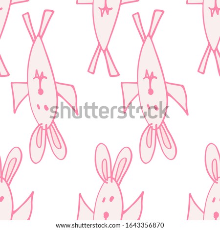 Cute rabbit seamless pattern. Baby scribble. Doodle bunny for easter design, print, decoration kids playroom or greeting card.