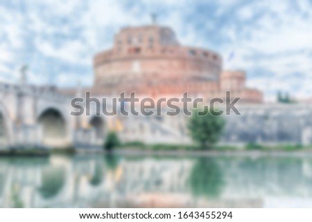Defocused background of Castel Sant'Angelo fortress and bridge, Rome, Italy. Intentionally blurred post production for bokeh effect