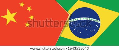 China and Brazil flags, two vector flags symbol of relationship or confrontation.