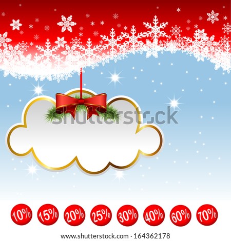 Illustration of clouds and Christmas balls. Sale, discounts. Set.