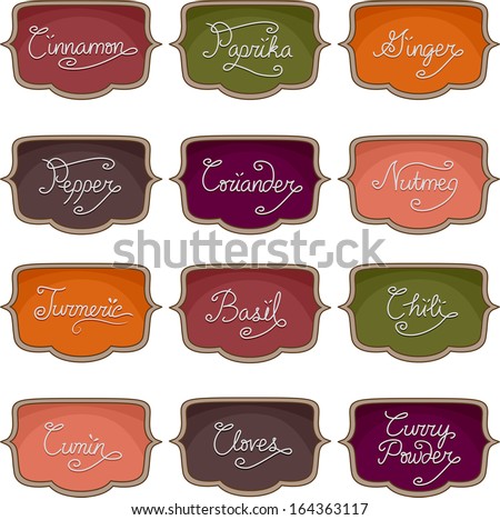Illustration of Ready to Print Labels Featuring the Names of Different Herbs and Spices