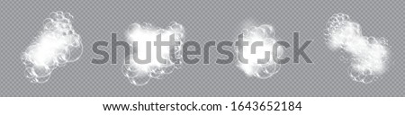 Bath foam soap with bubbles isolated vector illustration on transparent background. Set of shampoo and soap foam lather vector illustration Royalty-Free Stock Photo #1643652184