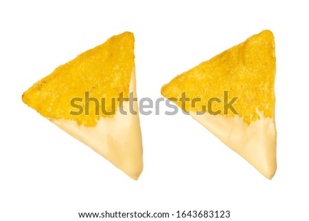 Nachos in cheese sauce on a white background Royalty-Free Stock Photo #1643683123