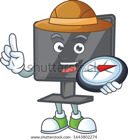 A computer screen explorer cartoon design having a compass