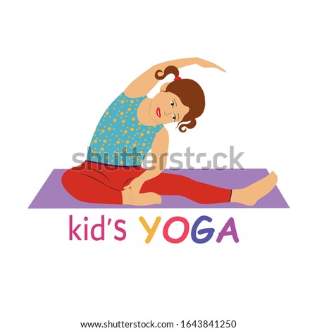 Kid yoga vector illustration. Girl sitting in yoga pose. Kids Yoga isolated on white background.