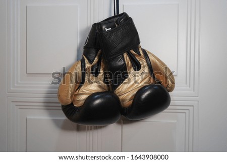 boxing gloves hanging on a door hook