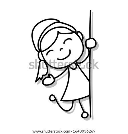 children illustration hand drawing vector happy kid girl happiness concept abstract cartoon character doodle design style line art. all object group with white filled. ready to use as clip art.