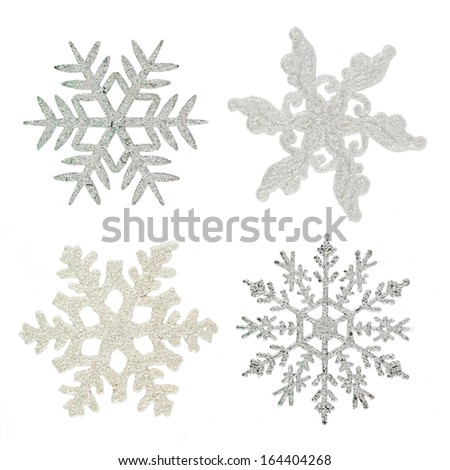 Set of Silver snowflakes, - christmas toy, isolated 