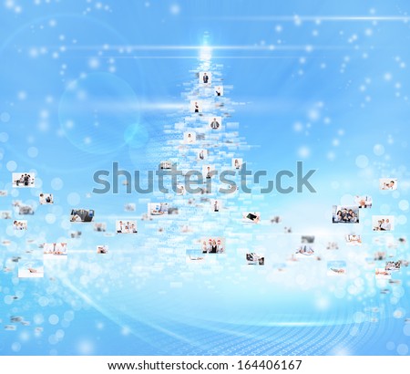 business people abstract blue background, concept of new year christmas tree businesspeople International social communication