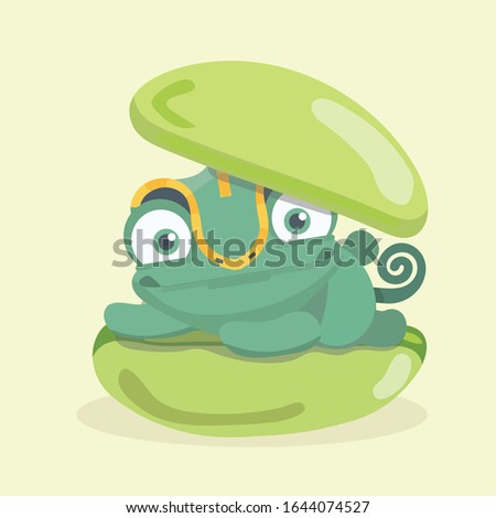 Cute chameleon with dessert cartoon.
