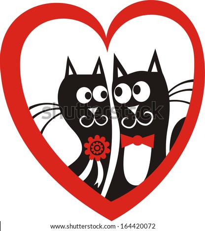 Cats love heart valentines day card vector illustration