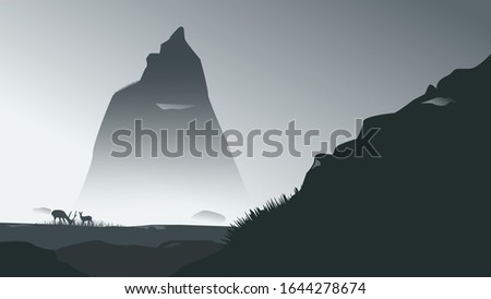 Illustration of Mountain Silhouette in the Morning Mist