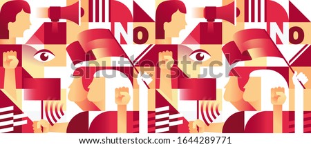 Geometric Seamless Pattern with  Protesters Women. Revolution, Conflict, Feminism or Protest Concept. Vector illustration Royalty-Free Stock Photo #1644289771