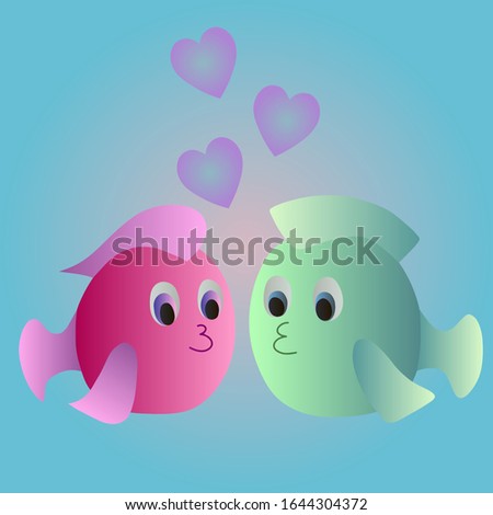 Couple fish, romantic. Valentine's Day. Gradient vector illustration.