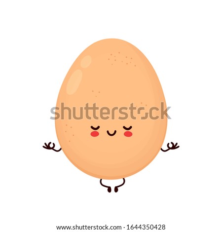 Cute happy chicken egg meditate in yoga pose. Vector flat cartoon character illustration icon design.Isolated on white background. Chicken egg, Easter concept